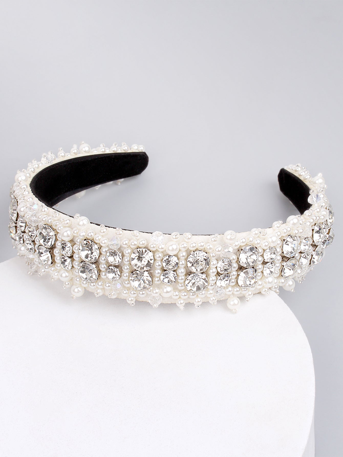 Women's Lady Geometric Artificial Pearl Cloth Rhinestone Hair Band