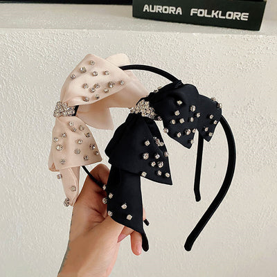 women's elegant fashion bow knot cloth headwear artificial rhinestones hair clip