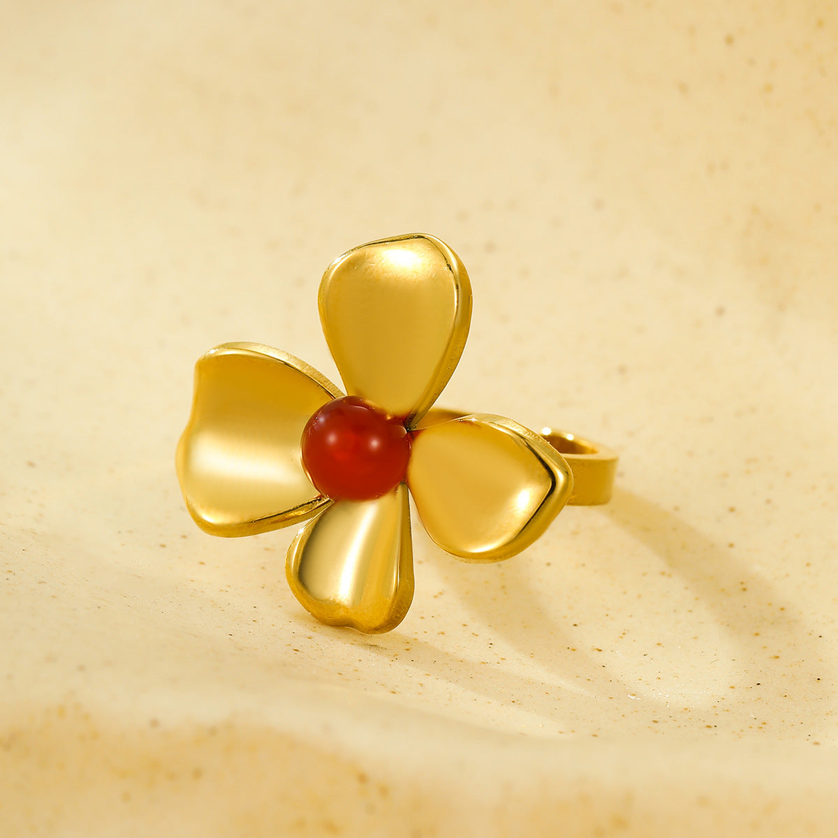 Jewelry Elegant Retro Flower 304 Stainless Steel Natural Stone Pearl Inlay Open Rings
