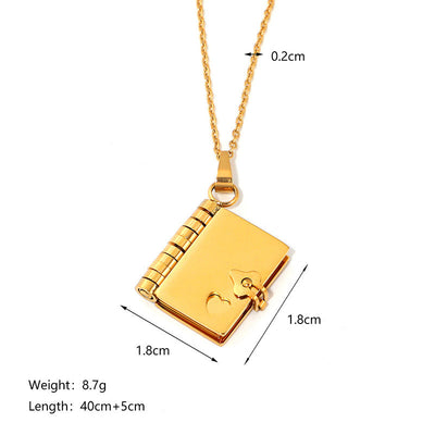 Jewelry IG Style envelope Heart Shape Titanium Steel Zircon Gold Plated Inlay Pendant Necklace