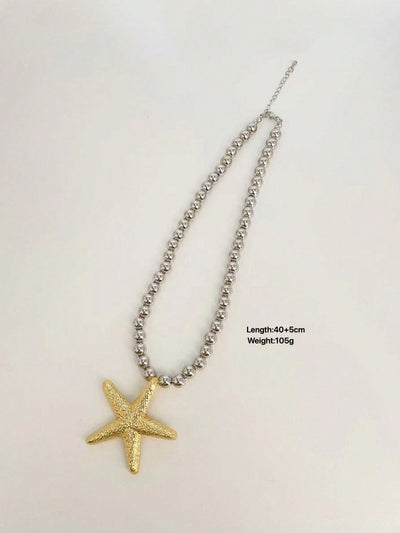 Marine Style Simple Style Starfish Conch Imitation Pearl Alloy  Pendant Necklace