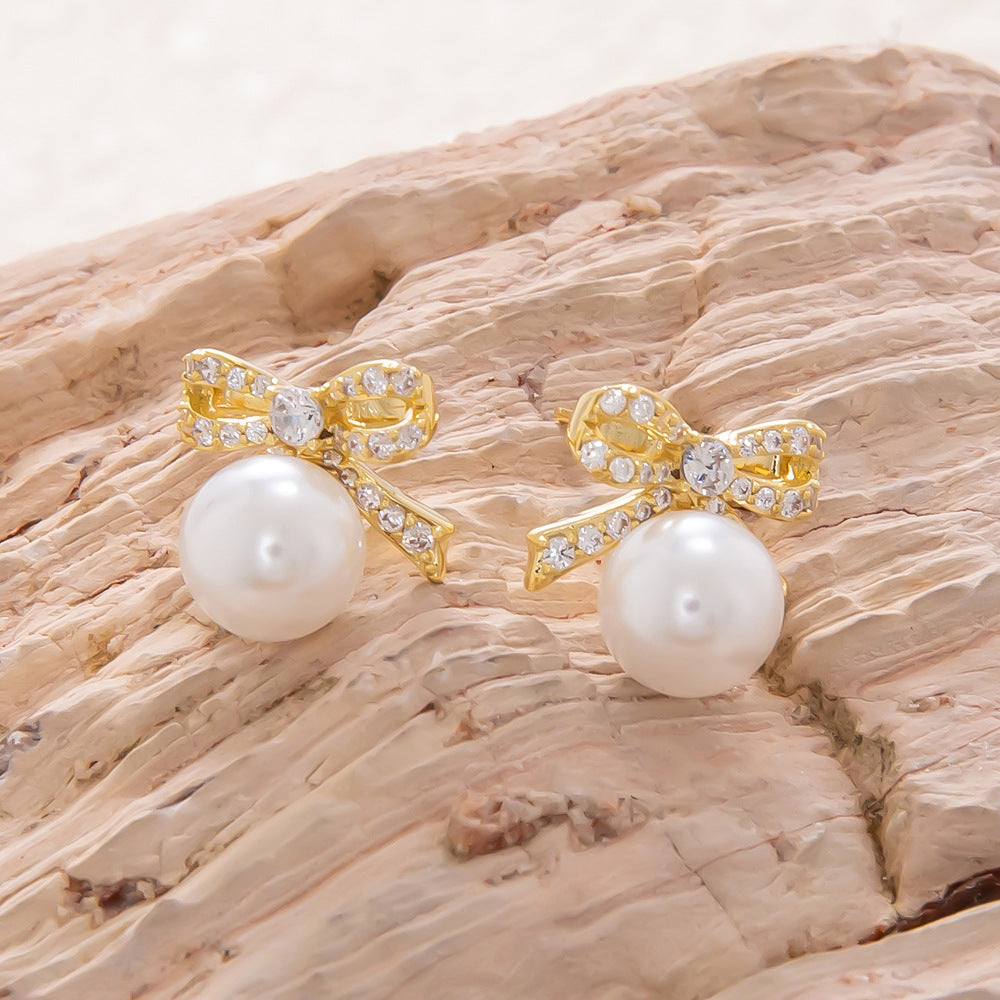 1 Pair Elegant Streetwear Bow Knot Plating Copper Zircon Drop Earrings Ear Studs