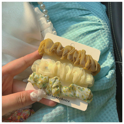 fashion flower cloth pleated hair tie 3 pieces
