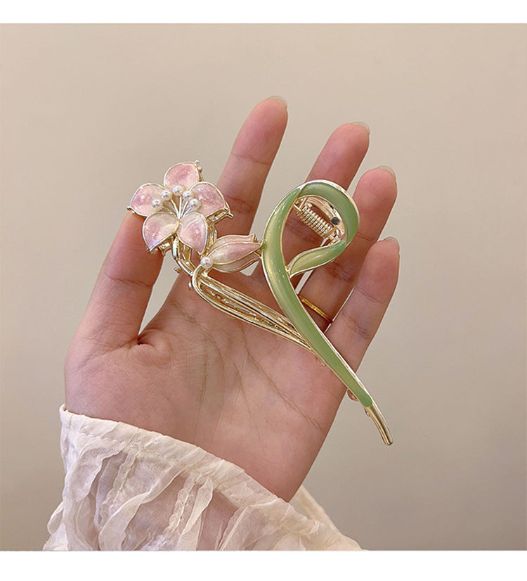 sweet flower alloy plating inlay artificial pearls hair claws