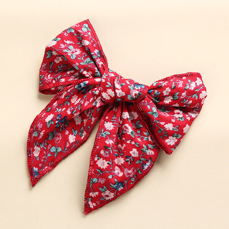 spring new cotton print hairpin children girl bow ponytail hairpin
