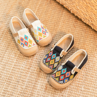Women Ethnic Print Linen Flat Shoes