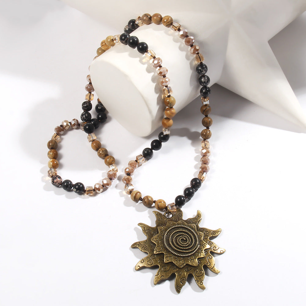 Bohemian Sun natural stone Beaded Chain Pendant Necklace In Bulk