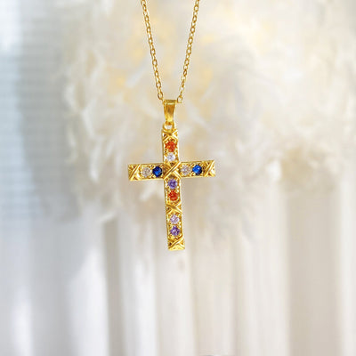 Copper cable chain Plating Cross Zircon Pendant Necklace