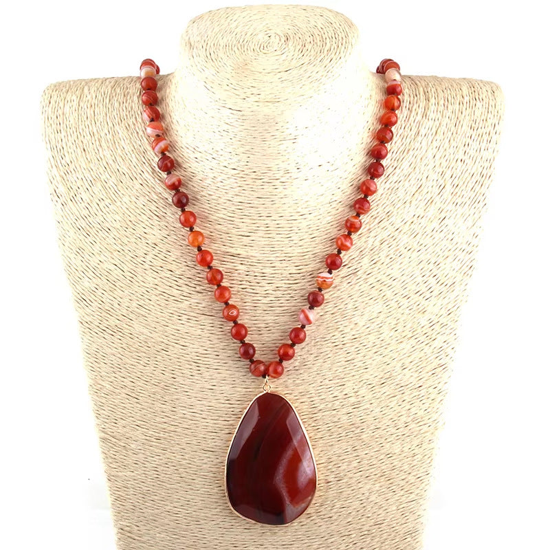 Retro Geometric natural stone Beaded Chain Pendant Necklace In Bulk
