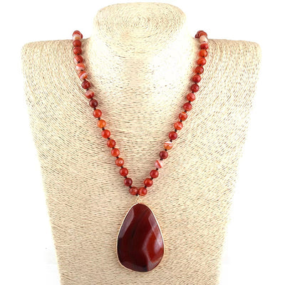 Retro Geometric natural stone Beaded Chain Pendant Necklace In Bulk