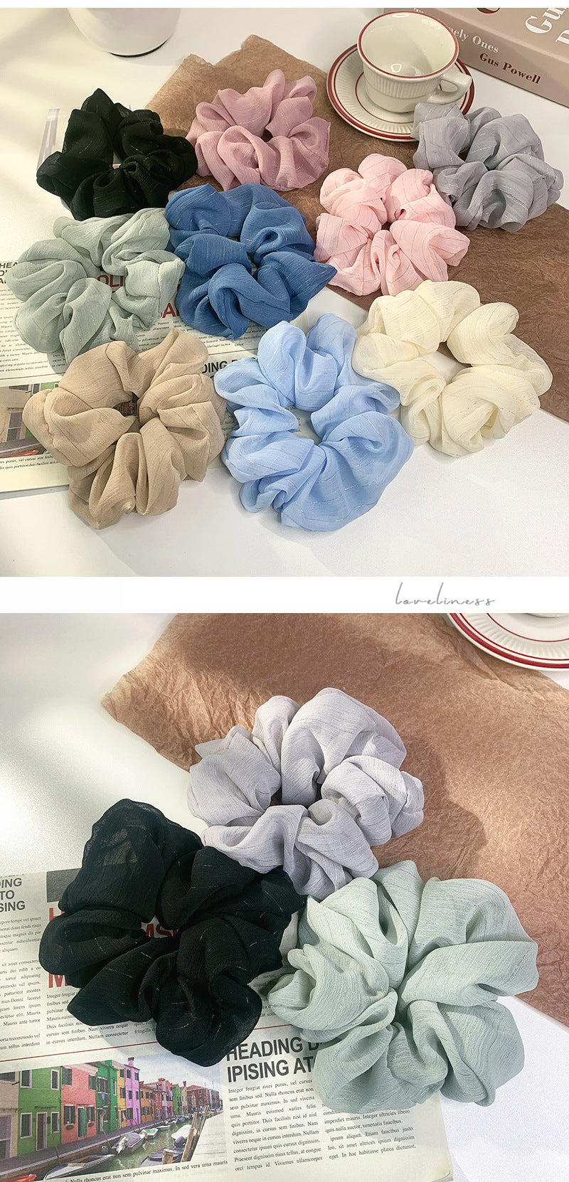 korean silk flower color hair scrunchies