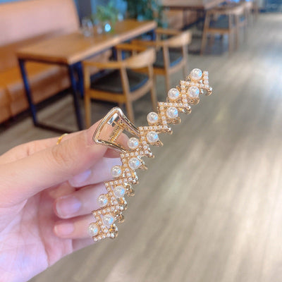 korean style imitation pearl metal rhinestone catch clip