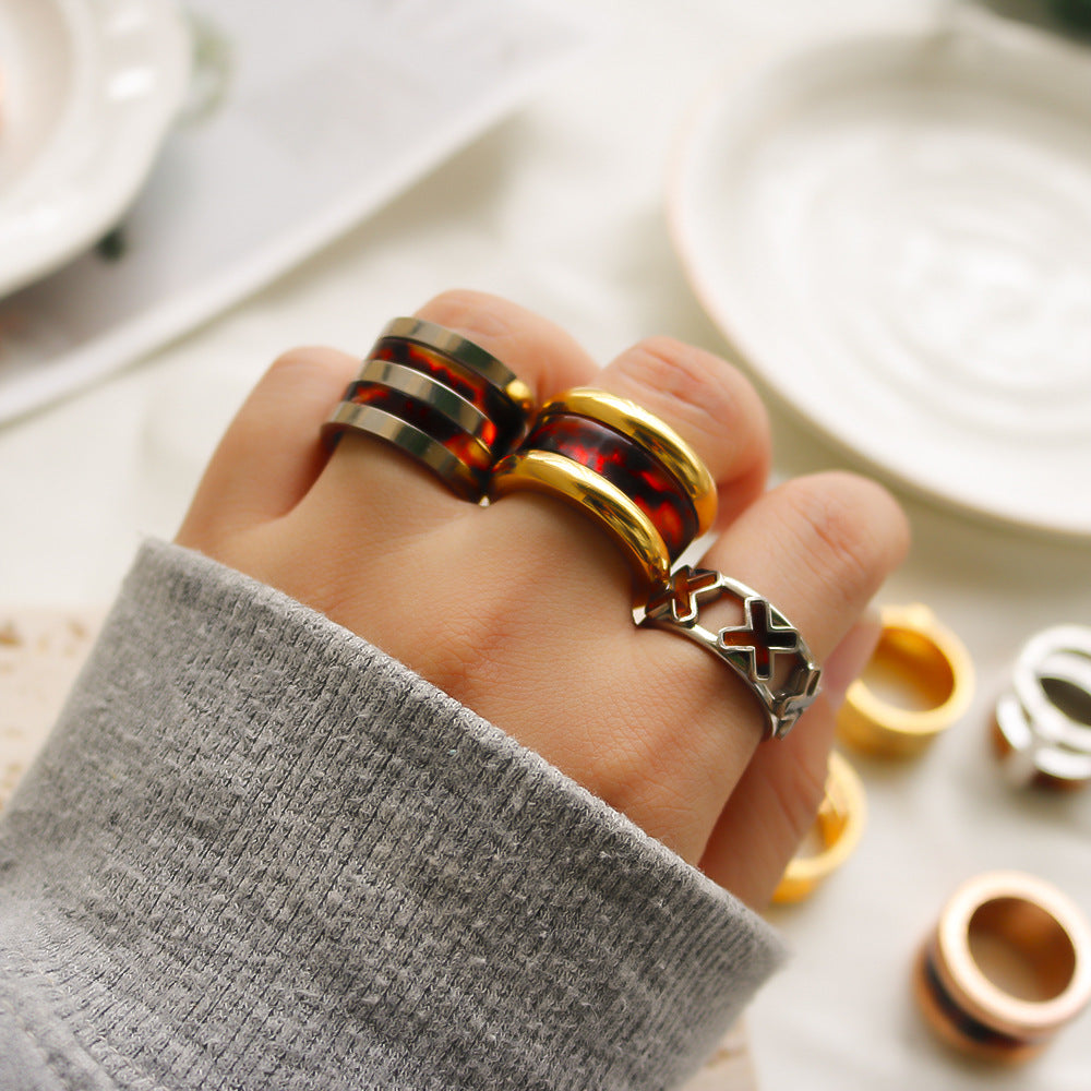 Jewelry Streetwear Color Block 304 Stainless Steel Resin Plating Rings