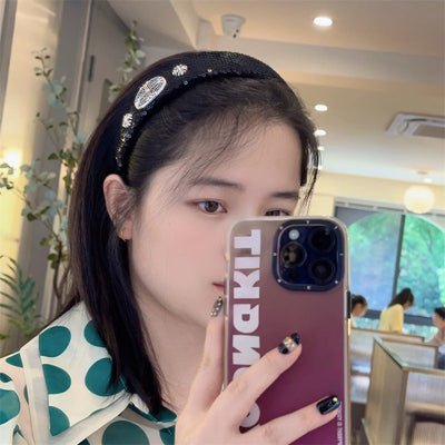 High-Grade French Headband  Internet Celebrity  Fengshui Diamond Letter H Hairpin Special-Interest Design Sequ Headband Hair Accessories