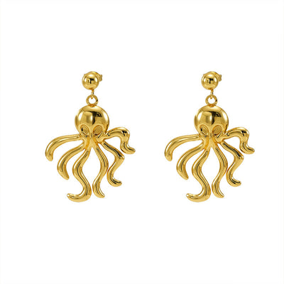 1 Pair Retro Simple Style Octopus Polishing Titanium Steel 18K Gold Plated Drop Earrings
