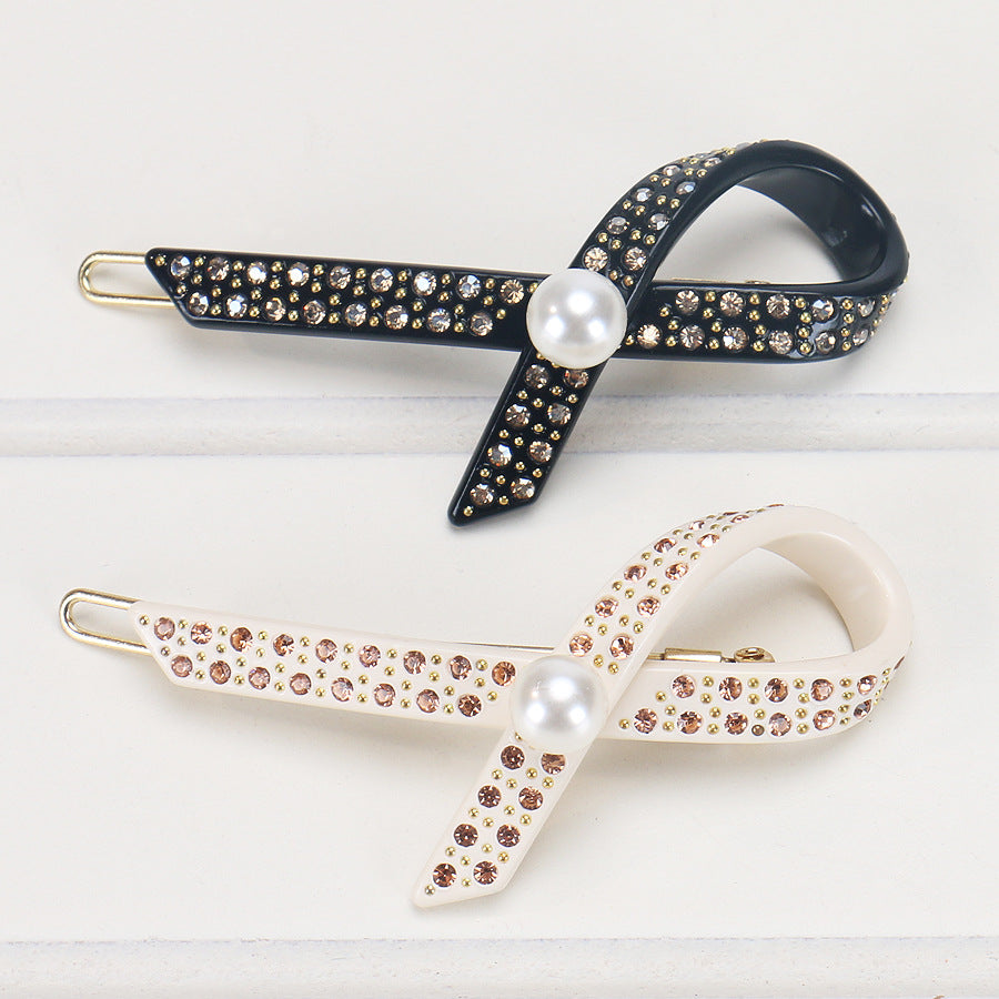 Women's Elegant Lady Streetwear Geometric Acetic acid sheets Criss Cross Rhinestones Hair Clip