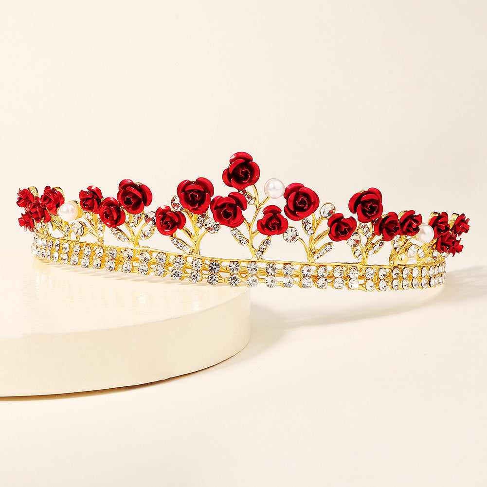 new wedding jewelry baroque red rose diamond crown