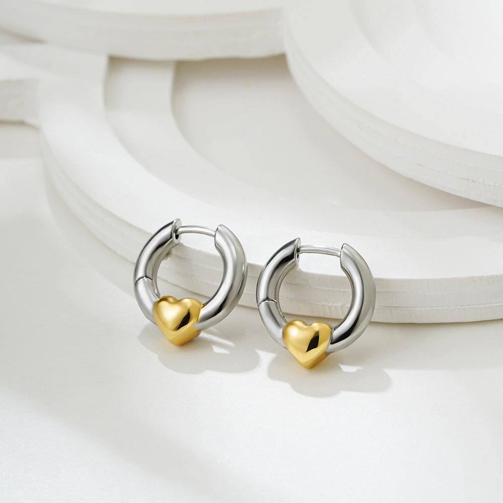 1 Pair Simple Style Heart Shape Mixed Metal 304 Stainless Steel Earrings