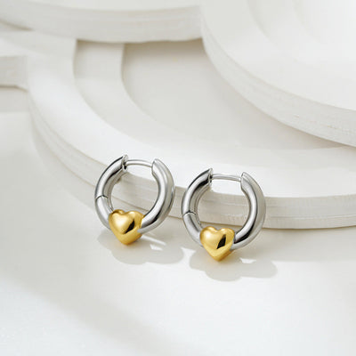 1 Pair Simple Style Heart Shape Mixed Metal 304 Stainless Steel Earrings