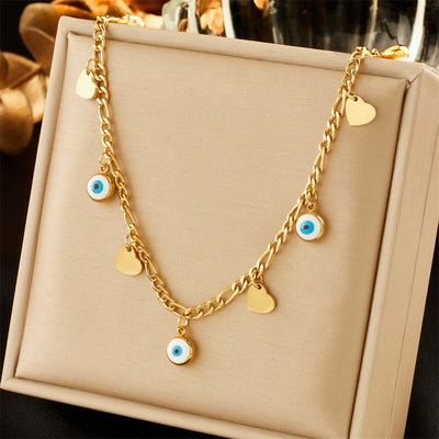 Jewelry Lady Heart Shape Eye Titanium Steel Zircon Plating Necklace