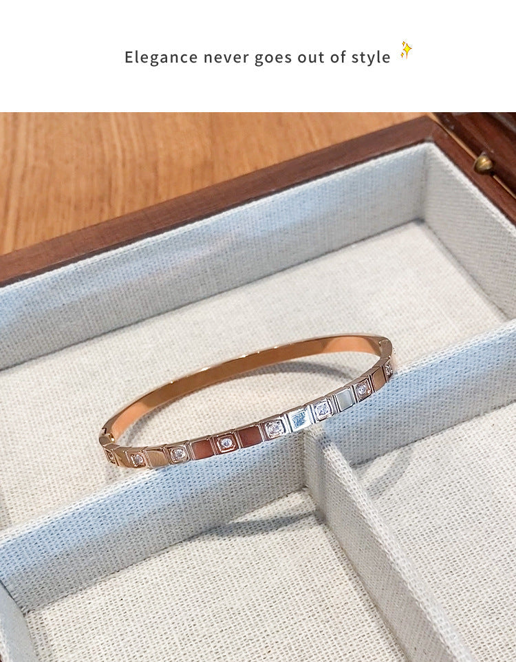 Simple Style Geometric Titanium Steel Zircon Bangle In Bulk