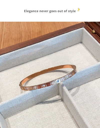Simple Style Geometric Titanium Steel Zircon Bangle In Bulk