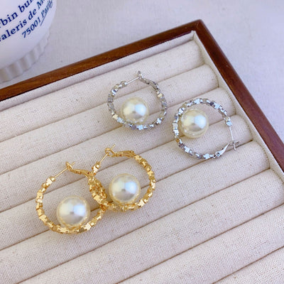 Copper plated real gold Korean version fashion broken silver earrings pearl earrings