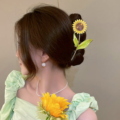 sweet sunflower alloy plating inlay rhinestones hair claws