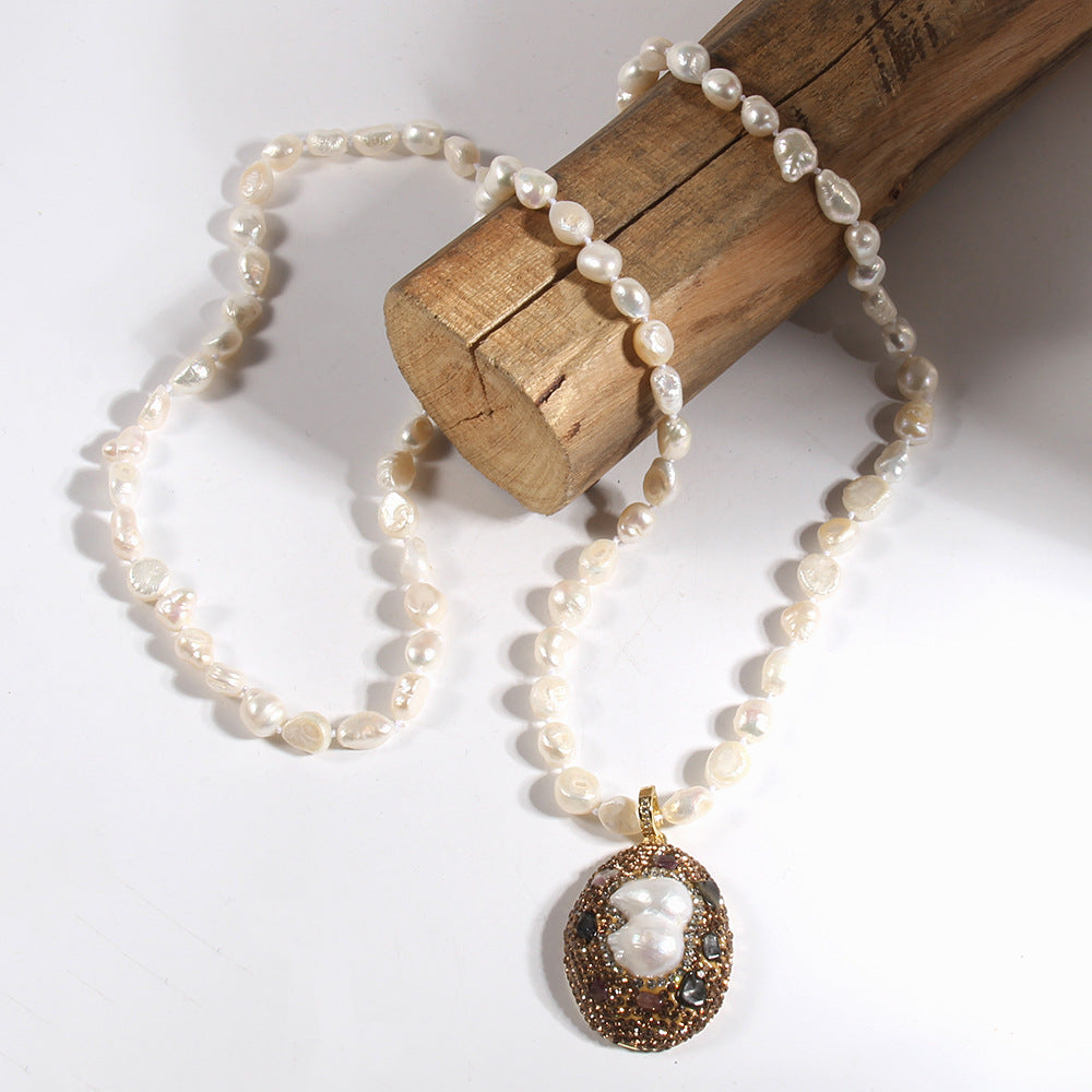 Elegant Vintage Style Geometric natural stone Beaded Chain Pendant Necklace In Bulk