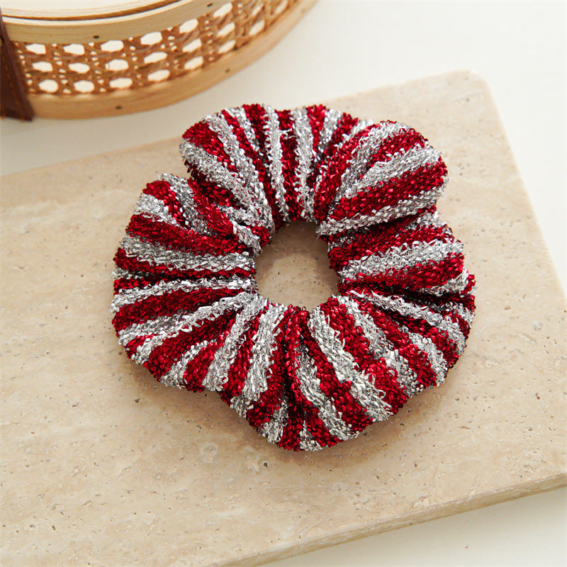 Christmas Elegant Cute Sweet Women's Color Block Stripe Bright Silk Handmade Hair Tie