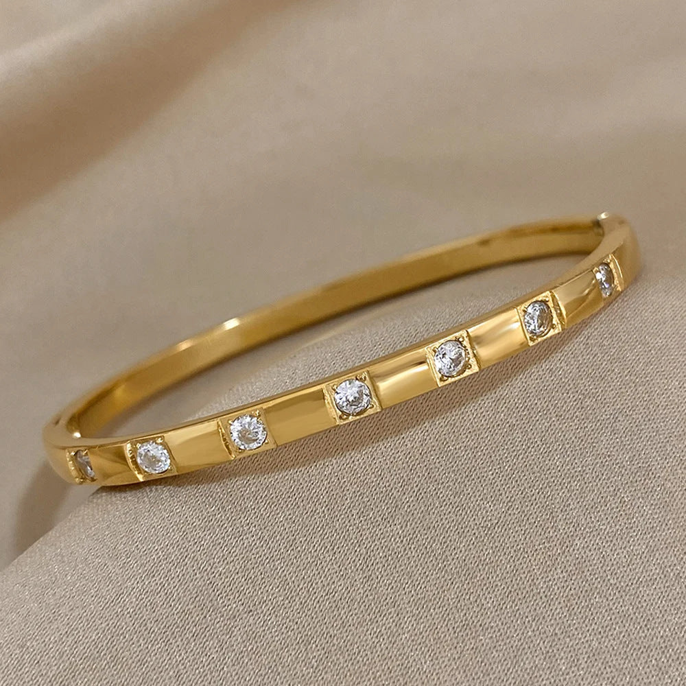 Simple Style Solid Color Titanium Steel Zircon Bangle In Bulk