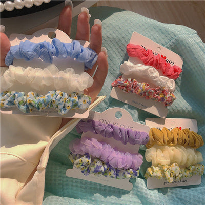 fashion flower cloth pleated hair tie 3 pieces