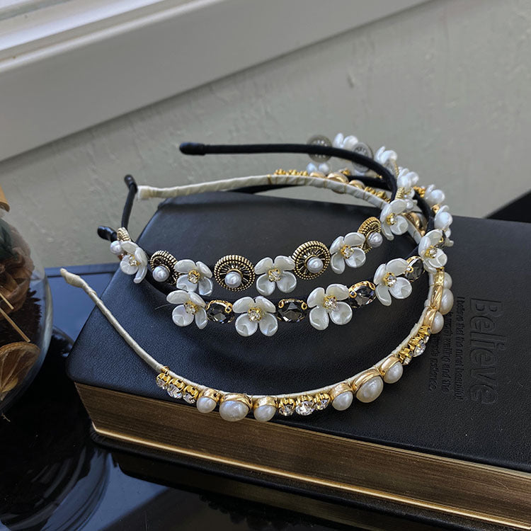 korean version pearl flower full diamond headband