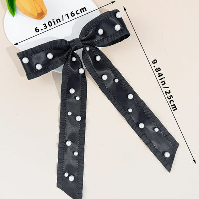 Women's Basic Bow Knot Ribbon Inlaid Pearls Hair Clip