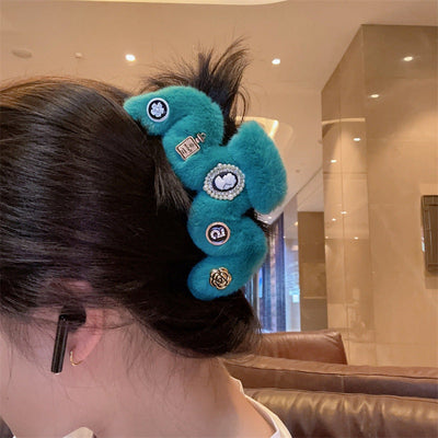 New Plush Large Size Grip Retro Classic Style Hair Volume Multi-Head Updo Hair Claw Shark Clip