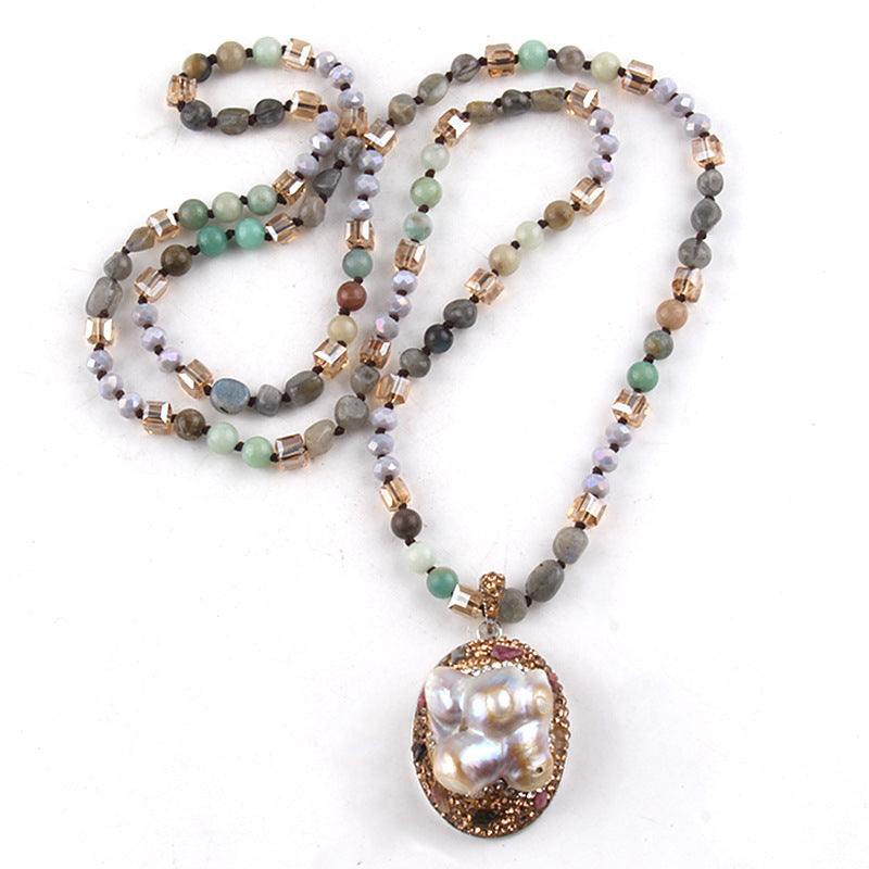 Vintage Style Simple Style Geometric natural stone Beaded Chain Pendant Necklace In Bulk