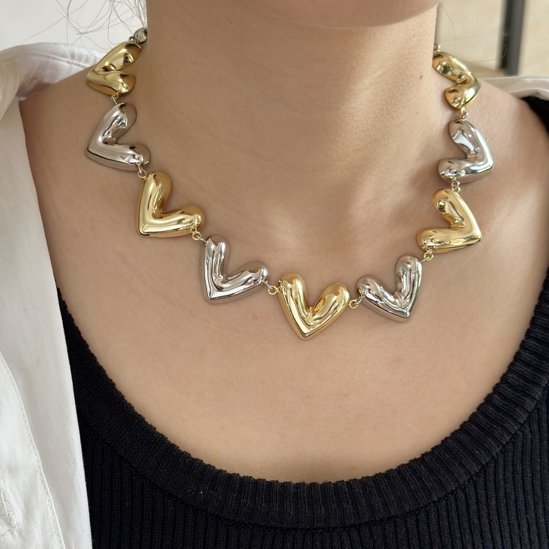 Retro Streetwear Heart Shape Copper  Necklace