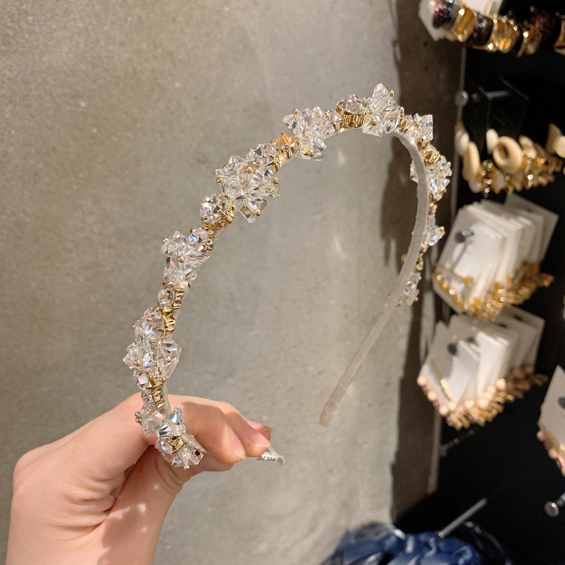 luxurious geometric artificial crystal hair band