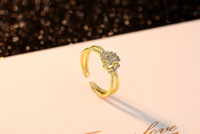Copper Inlay Geometric Zircon Open Rings