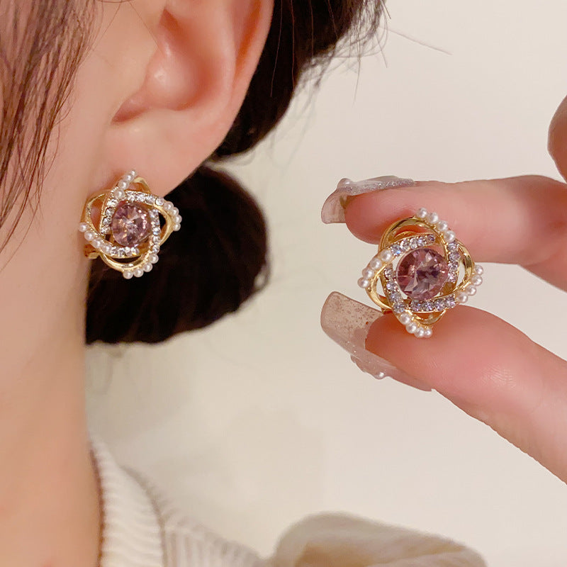 S925 silver needle exquisite light luxury elegant small fragrant zircon stud earrings wholesale