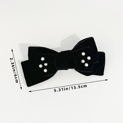 Women's Basic Bow Knot Flocking Inlaid Pearls Hair Clip