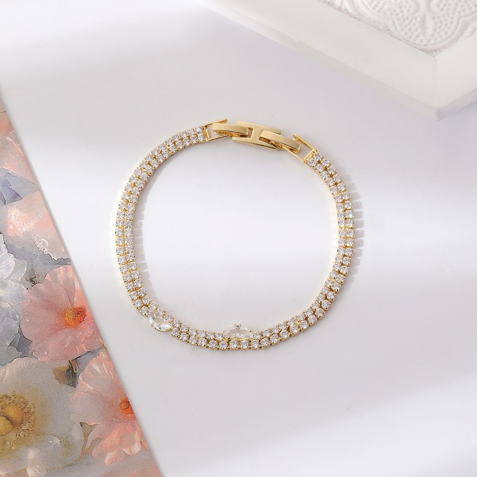 Copper Plating Inlay Geometric Zircon Bracelets