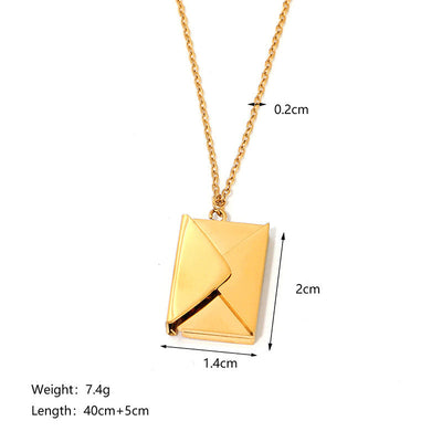Jewelry IG Style envelope Heart Shape Titanium Steel Zircon Gold Plated Inlay Pendant Necklace