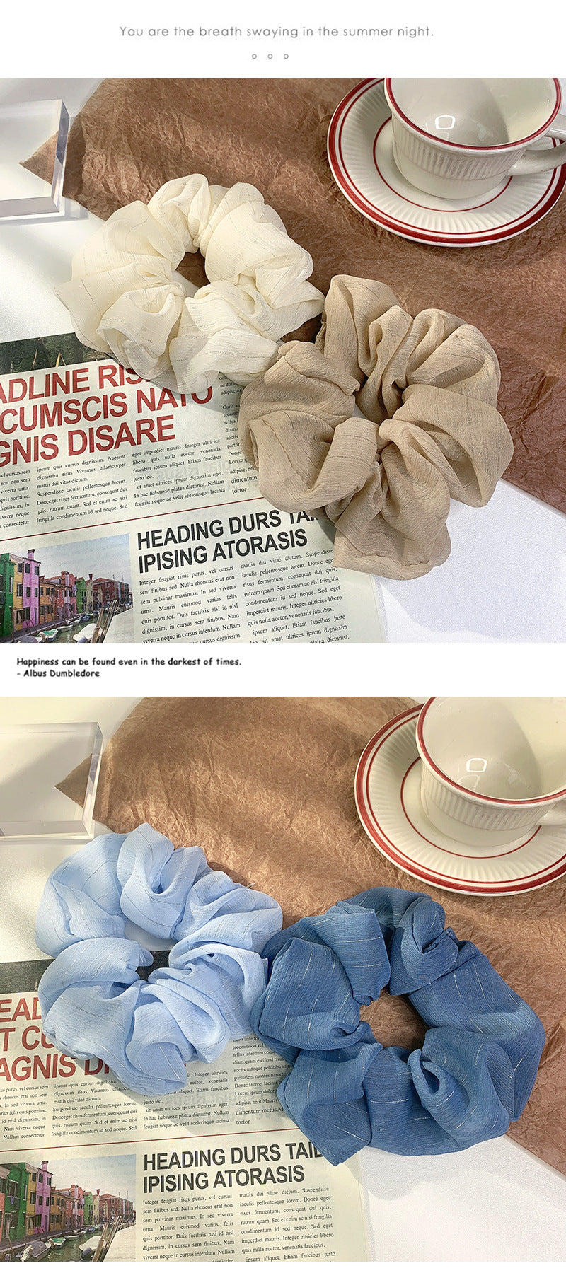 korean silk flower color hair scrunchies