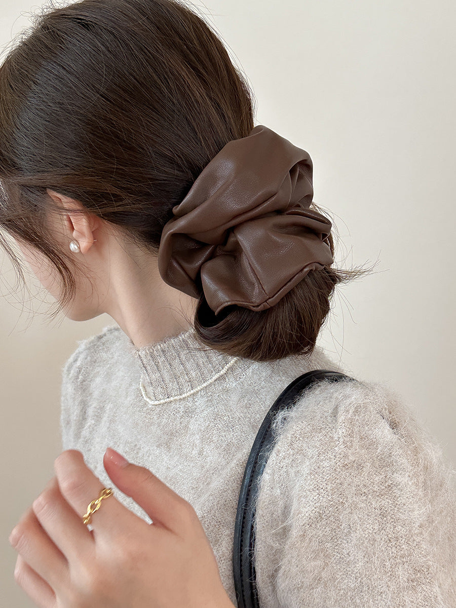 Autumn and Winter Anka ~ High-Grade Leather Large Intestine Hair Band Female Korean Style Low Ponytail Rubber Band Bun Hair Rope Hair Accessories