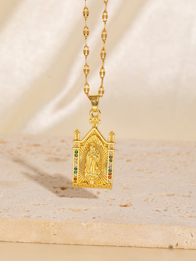 Copper Plating Virgin Mary Zircon Pendant Necklace
