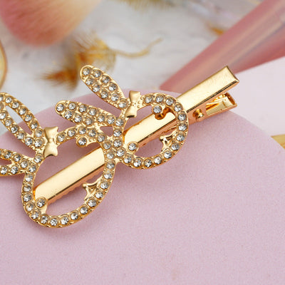fairy style bow knot metal inlay rhinestones pearl hair clip 1 piece