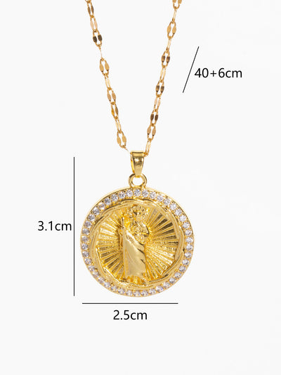 Copper Plating Geometric Virgin Mary Pendant Necklace