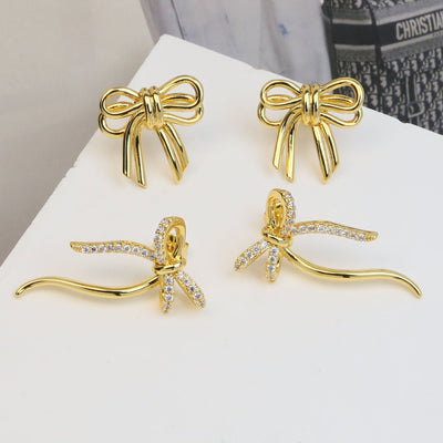 1 Pair IG Style Bow Knot Copper 18K Gold Plated Earrings
