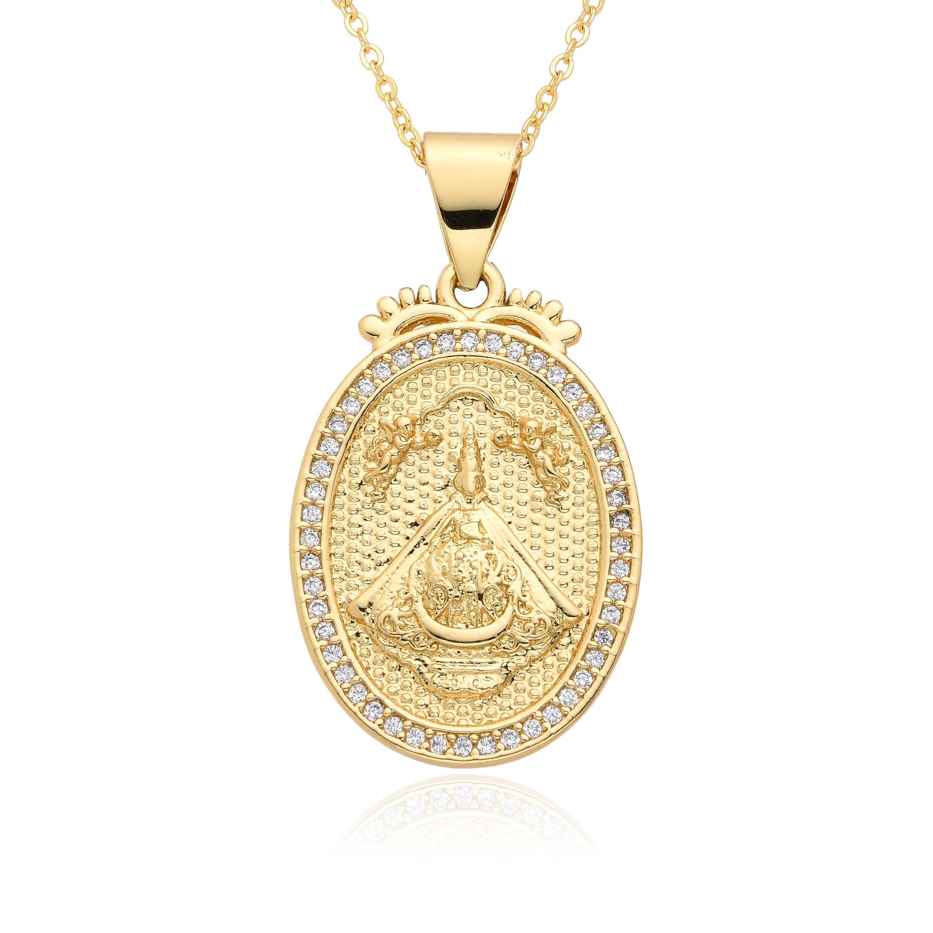 Copper Inlay Human Virgin Mary Zircon Pendant Necklace